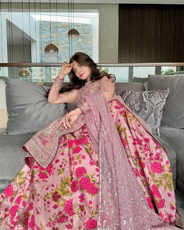 Pink Elegant Butterfly Net Designer Gown Set ClothsVilla