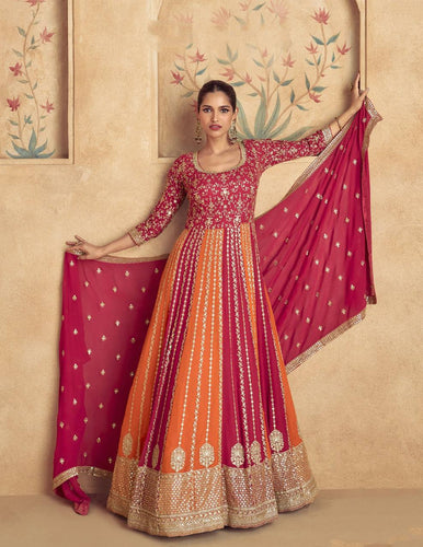 Pink Elegant Chinon Embroidered Gown with Dupatta ClothsVilla