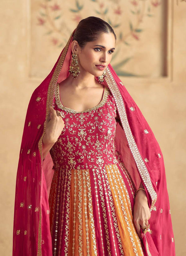 Pink Elegant Chinon Embroidered Gown with Dupatta ClothsVilla