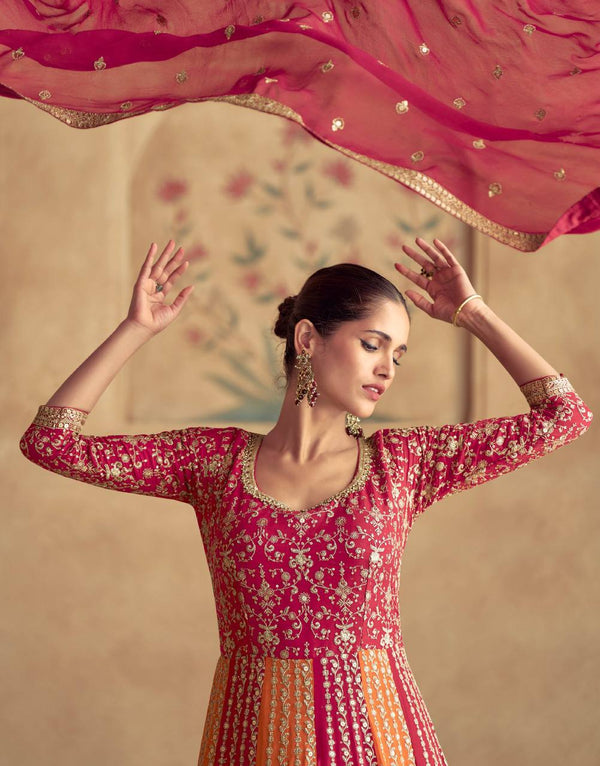 Pink Elegant Chinon Embroidered Gown with Dupatta ClothsVilla