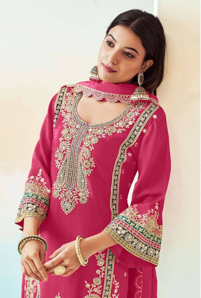 Pink Elegant Chinon Embroidered Suit Set with Dupatta ClothsVilla