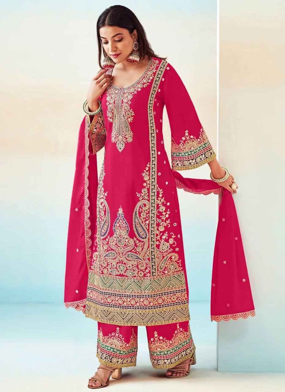 Pink Elegant Chinon Embroidered Suit Set with Dupatta ClothsVilla Main image
