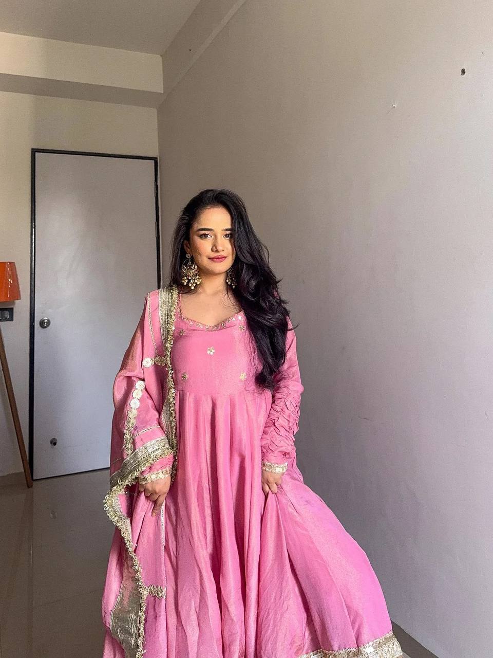Pink Elegant Chinon Embroidered Suit Set ClothsVilla