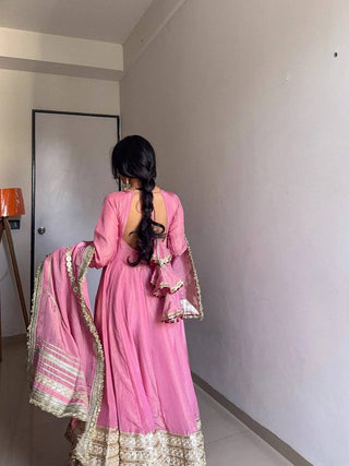 Pink Elegant Chinon Embroidered Suit Set ClothsVilla
