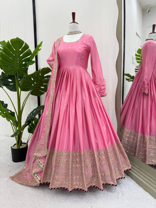 Pink Elegant Chinon Embroidered Suit Set ClothsVilla