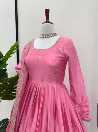 Pink Elegant Chinon Embroidered Suit Set ClothsVilla