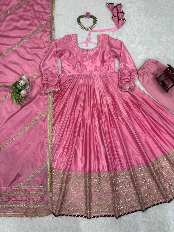 Pink Elegant Chinon Embroidered Suit Set ClothsVilla