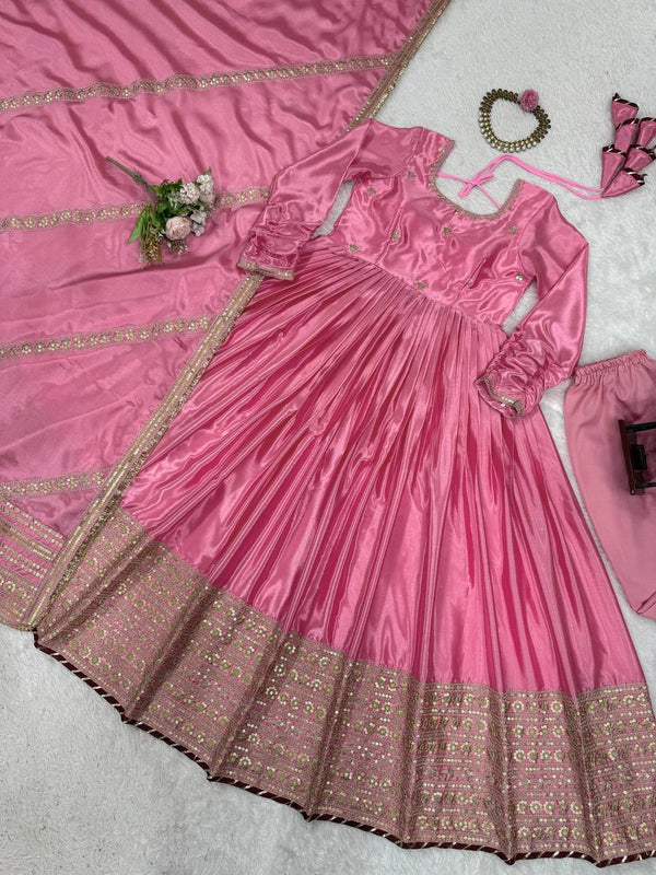 Pink Elegant Chinon Embroidered Suit Set ClothsVilla