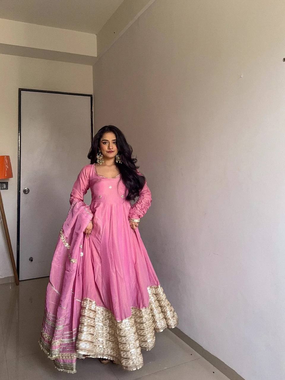 Pink Elegant Chinon Embroidered Suit Set ClothsVilla Main image