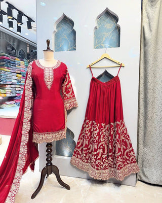 Pink Elegant Chinon Silk Embroidered Plazo Set with Dupatta ClothsVilla