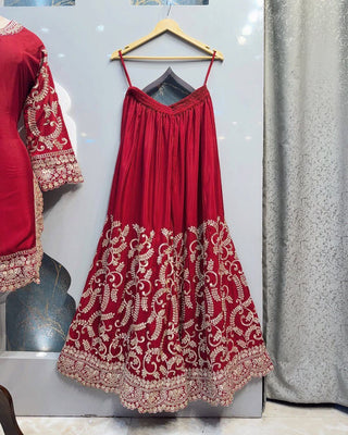 Pink Elegant Chinon Silk Embroidered Plazo Set with Dupatta ClothsVilla