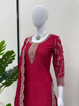 Pink Elegant Chinon Silk Embroidered Plazo Set with Dupatta ClothsVilla