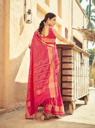 Pink Elegant Cotton Blend Saree Daily Wear ClothsVilla