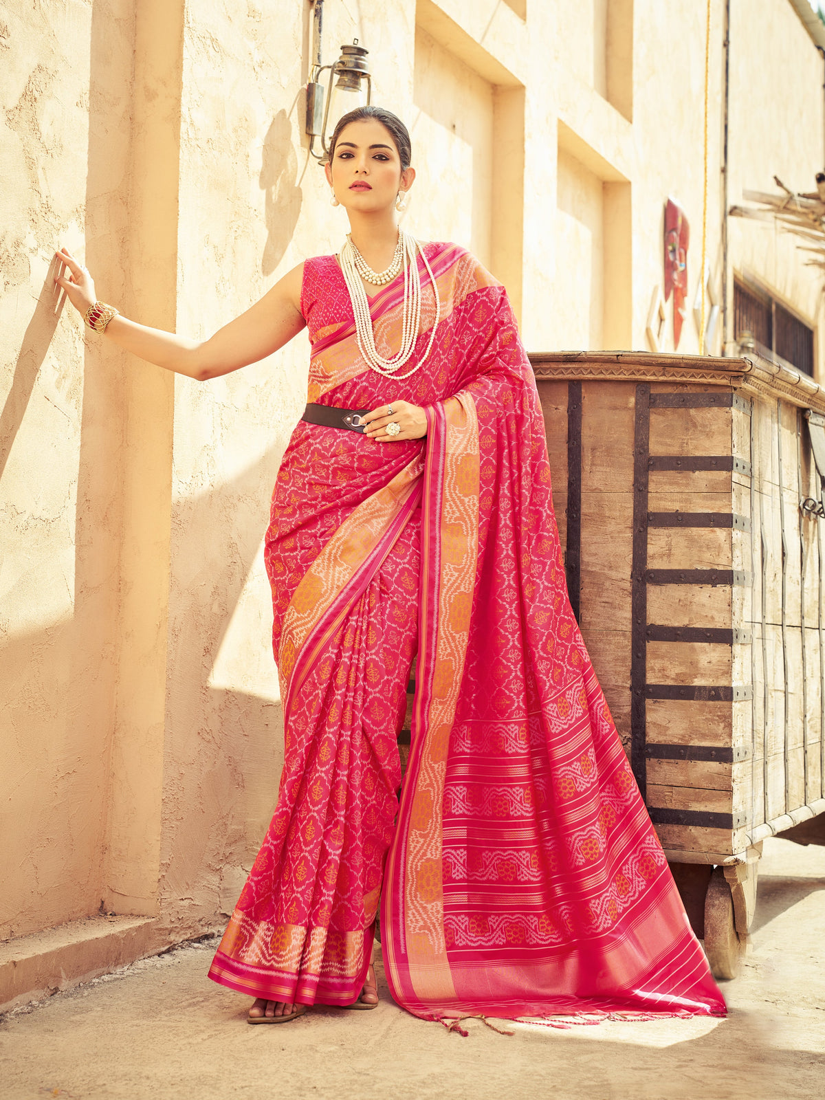 Pink Elegant Cotton Blend Saree Daily Wear ClothsVilla Main image