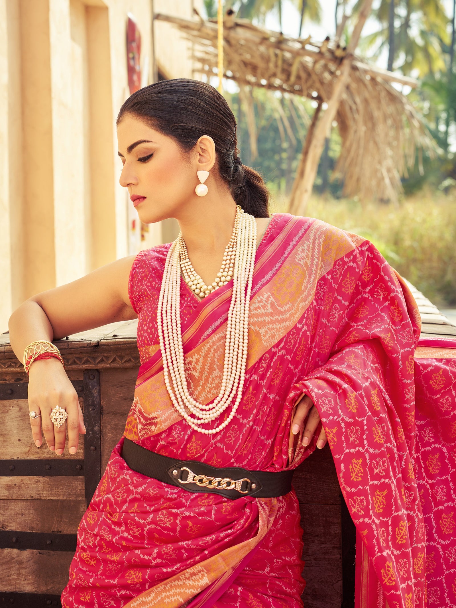 Pink Elegant Cotton Blend Saree Daily Wear ClothsVilla