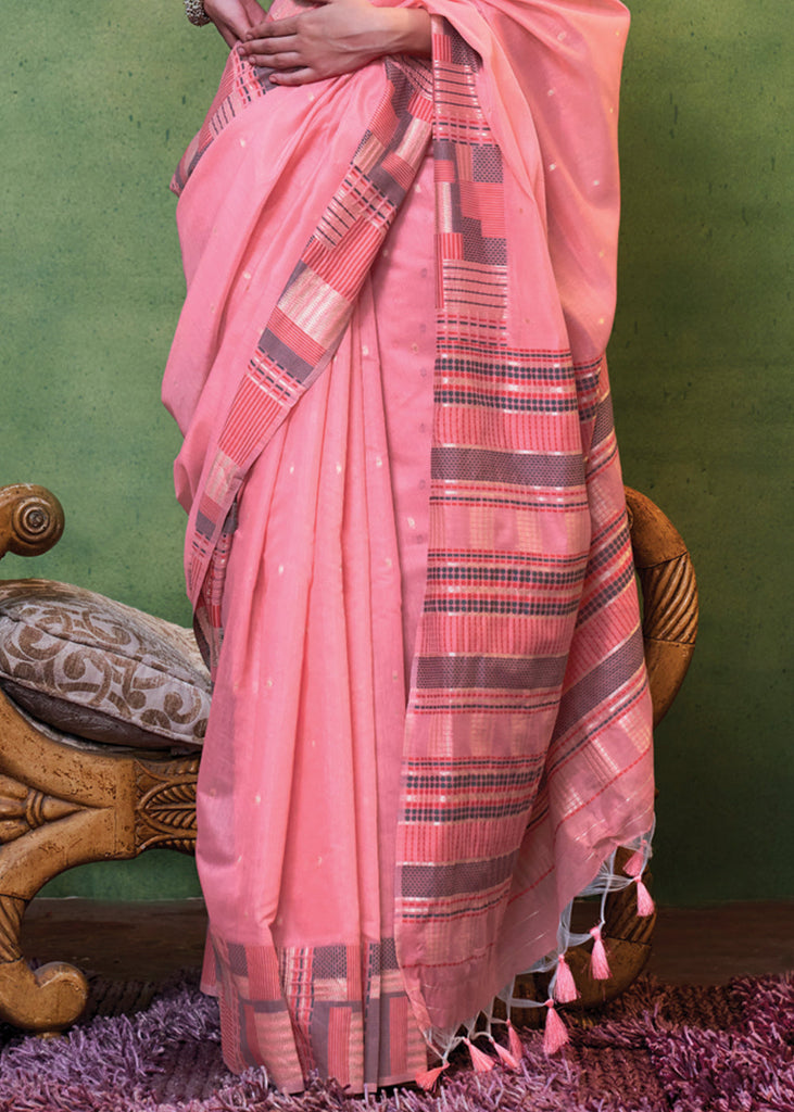 Pink Elegant Cotton Silk Blended Saree – Graceful & Lustrous Drape ClothsVilla