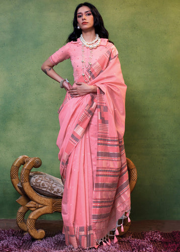 Pink Elegant Cotton Silk Blended Saree – Graceful & Lustrous Drape ClothsVilla