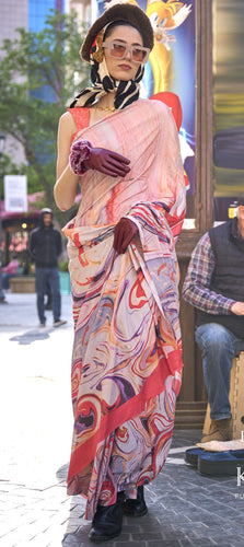 Pink Elegant Crepe Silk Saree with Digital Print – Party & Traditional Wear ClothsVilla