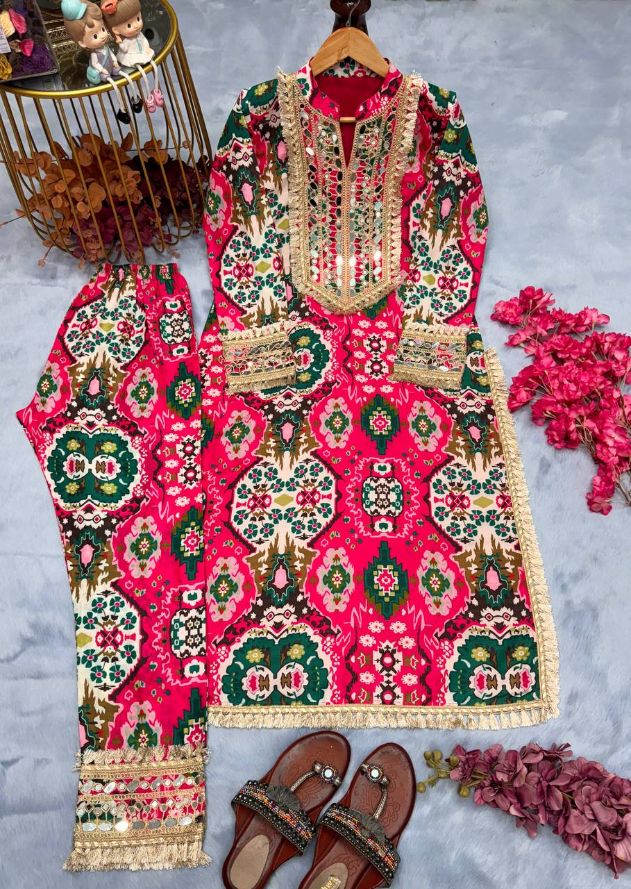 Pink Elegant digital print Festival & Party Wear Maslin Silk Top & Bottom Set Clothsvilla Main image
