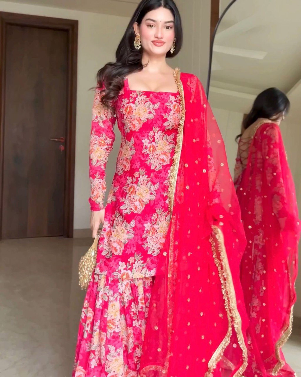 Pink Elegant Digital Printed Georgette Sharara Set with Butti Work Dupatta – Modern Ethnic Wear ClothsVilla