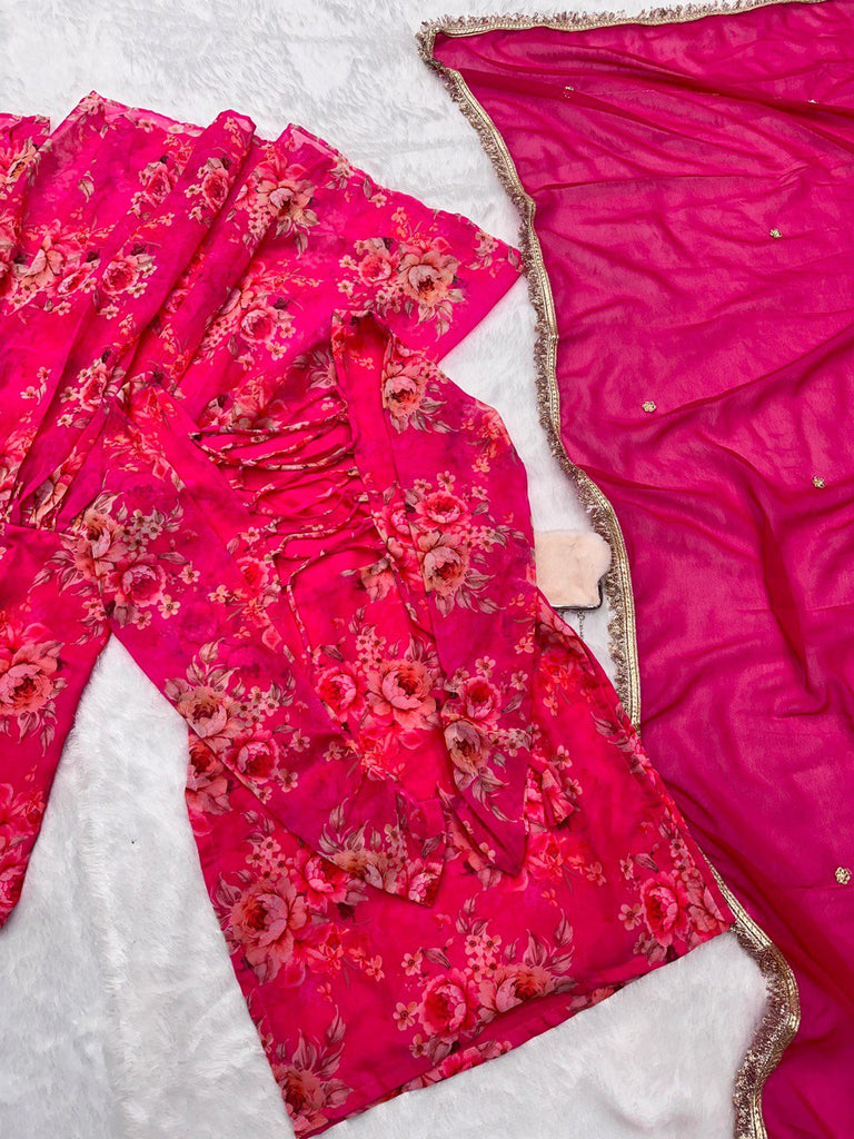 Pink Elegant Digital Printed Georgette Sharara Set with Butti Work Dupatta – Modern Ethnic Wear ClothsVilla