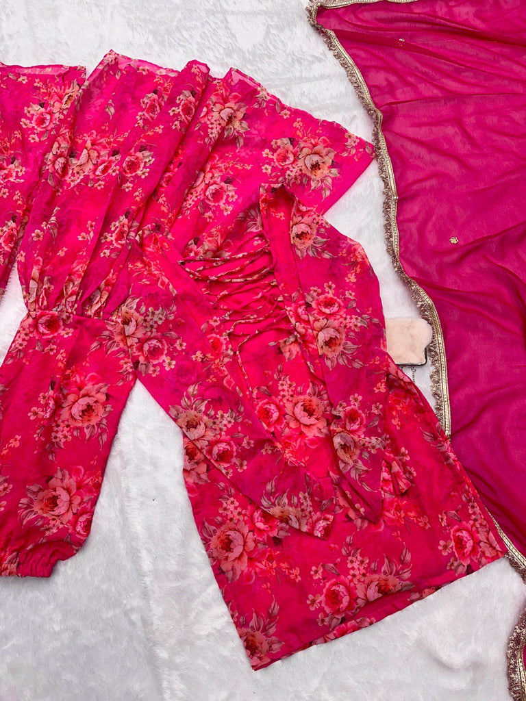 Pink Elegant Digital Printed Georgette Sharara Set with Butti Work Dupatta – Modern Ethnic Wear ClothsVilla