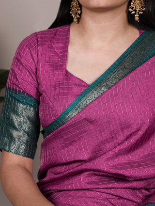 Pink Elegant Dola Chex Saree with Zari Weaving & Matching Blouse Piece ClothsVilla
