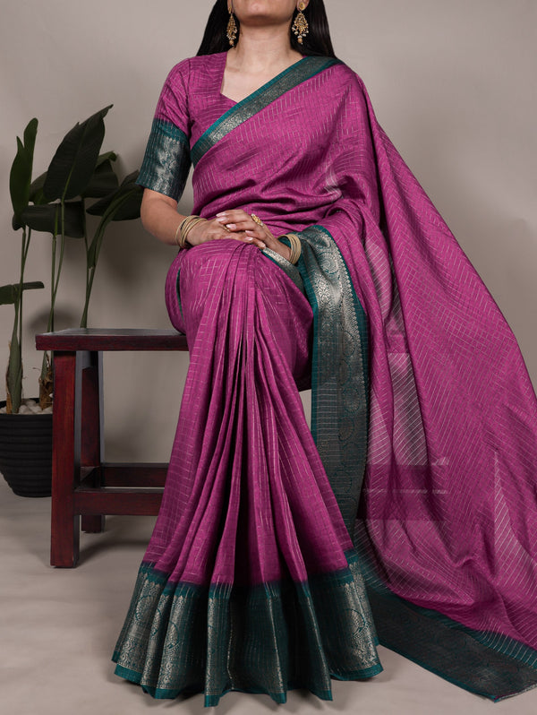 Pink Elegant Dola Chex Saree with Zari Weaving & Matching Blouse Piece ClothsVilla