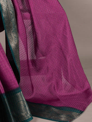 Pink Elegant Dola Chex Saree with Zari Weaving & Matching Blouse Piece ClothsVilla