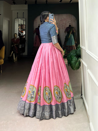 Pink Elegant Dola Silk Kalamkari Print Gown with Zari Weaving Koti ClothsVilla