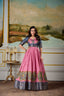 Pink Elegant Dola Silk Kalamkari Print Gown with Zari Weaving Koti ClothsVilla
