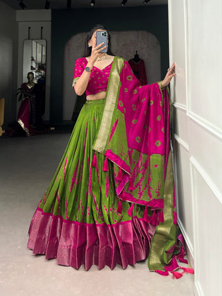 Pink Elegant Dola Silk Shibori Print Lehenga Set with Zari Weaving Border