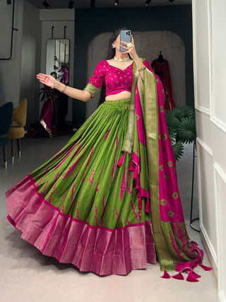 Pink Elegant Dola Silk Shibori Print Lehenga Set with Zari Weaving Border