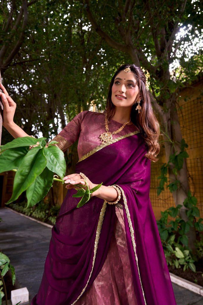 Pink Elegant Dupion Silk Stitched Lehenga with Zari Weaving Work, Unstitched Blouse & Zari Shimmer Dupatta ClothsVilla