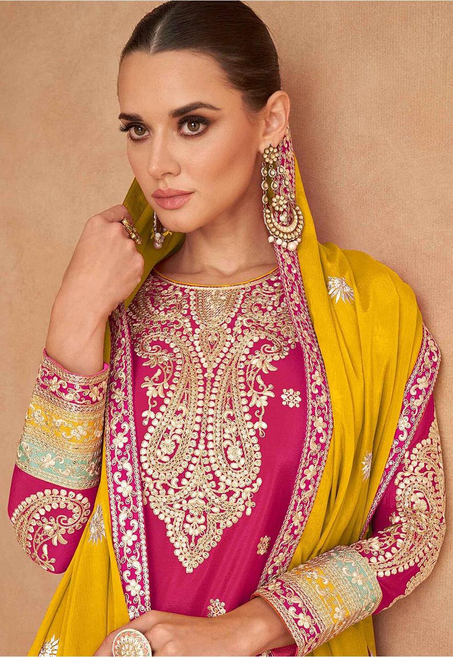 Pink Elegant Embroidered Chinon Suit Set with Dupatta ClothsVilla