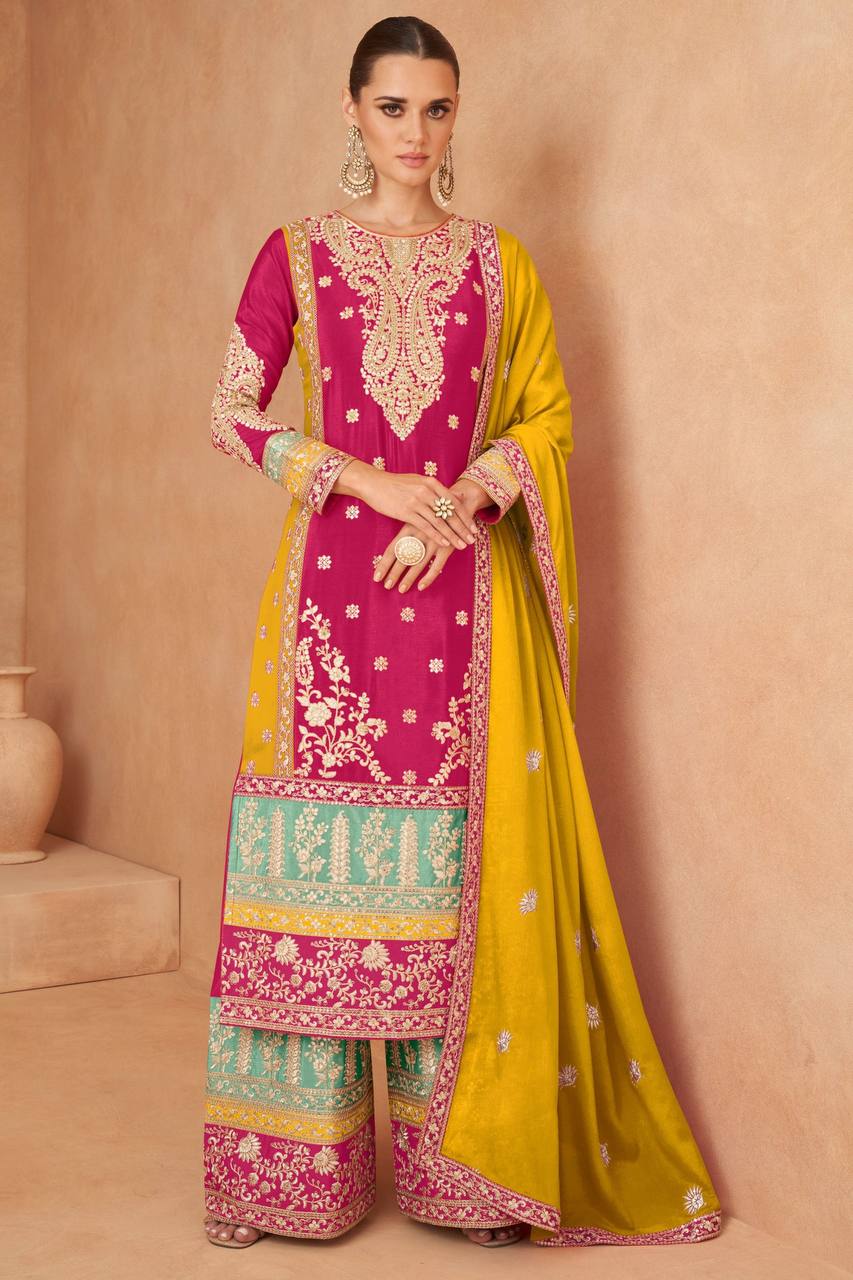 Pink Elegant Embroidered Chinon Suit Set with Dupatta ClothsVilla