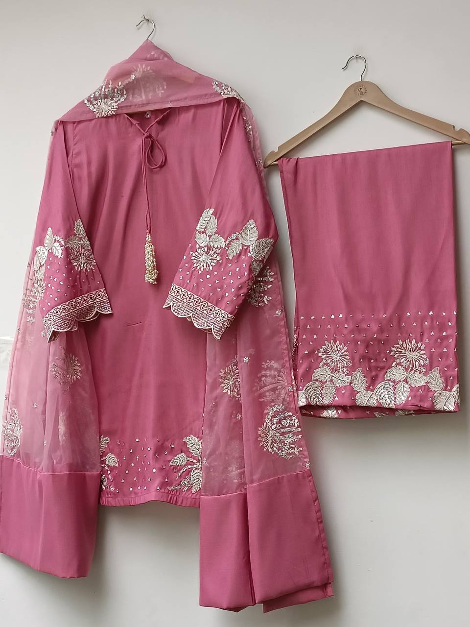 Pink Elegant Embroidered Crepe Palazzo Set with Dupatta ClothsVilla