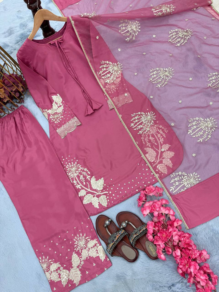 Pink Elegant Embroidered Crepe Palazzo Set with Dupatta ClothsVilla