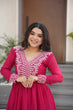 Load image into Gallery viewer, Pink Elegant Embroidered Star Georgette Gown – Double Flair &amp; Designer V Neck ClothsVilla