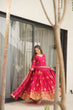 Load image into Gallery viewer, Pink Elegant Embroidered Star Georgette Gown with Dupatta – Full Sleeve, Pan Neck, Zari &amp; Sequin Work Clothsvilla