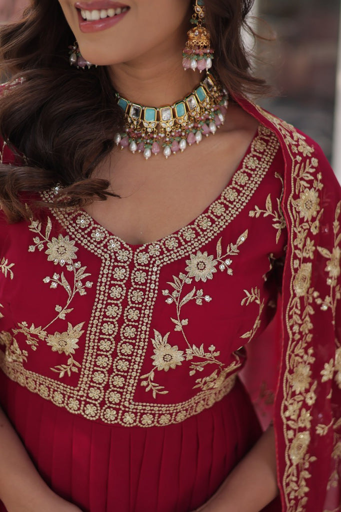 Pink Elegant Faux Blooming Embroidered Gown with Sequins & Zari Work ClothsVilla