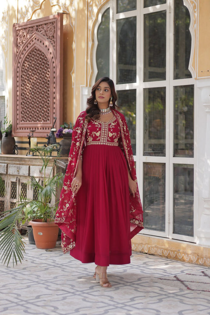 Pink Elegant Faux Blooming Embroidered Gown with Sequins & Zari Work ClothsVilla