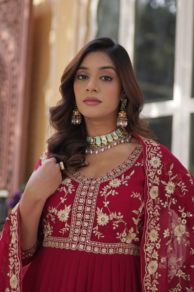 Pink Elegant Faux Blooming Embroidered Gown with Sequins & Zari Work ClothsVilla