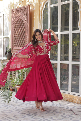 Pink Elegant Faux Blooming Embroidered Gown with Sequins & Zari Work ClothsVilla