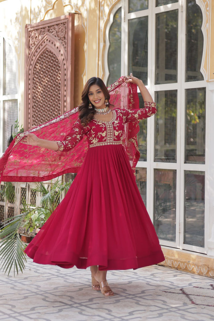 Pink Elegant Faux Blooming Embroidered Gown with Sequins & Zari Work ClothsVilla