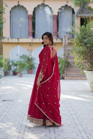 Pink Elegant Faux Blooming Georgette Gown with Sequins Embroidery & Matching Dupatta