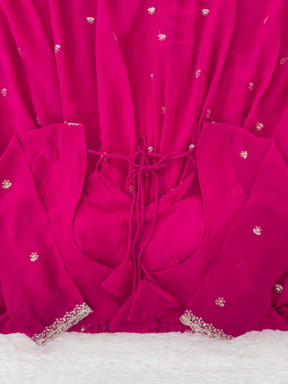 Pink Elegant Faux Georgette Anarkali Set with Thread & Sequin Work, Paired with Comfortable Pant & Lace-Detailed Dupatta ClothsVilla