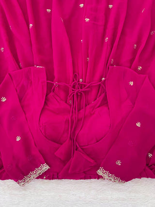 Pink Elegant Faux Georgette Anarkali Set with Thread & Sequin Work, Paired with Comfortable Pant & Lace-Detailed Dupatta ClothsVilla