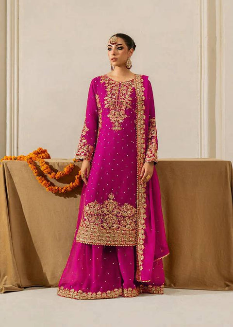Pink Elegant Faux Georgette Coding & Sequence Work Palazzo Set with Rivet Moti Detailing and Dupatta ClothsVilla Main image