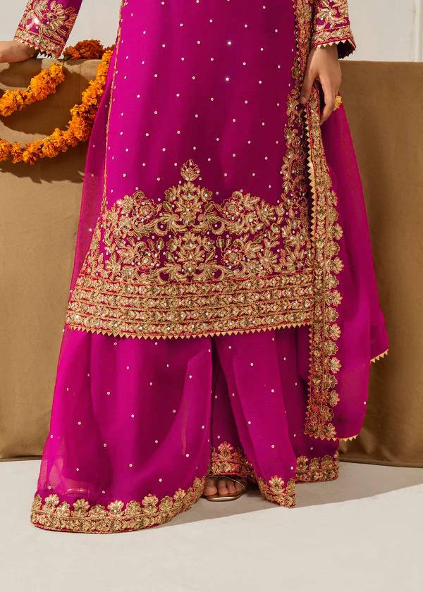 Pink Elegant Faux Georgette Coding & Sequence Work Palazzo Set with Rivet Moti Detailing and Dupatta ClothsVilla